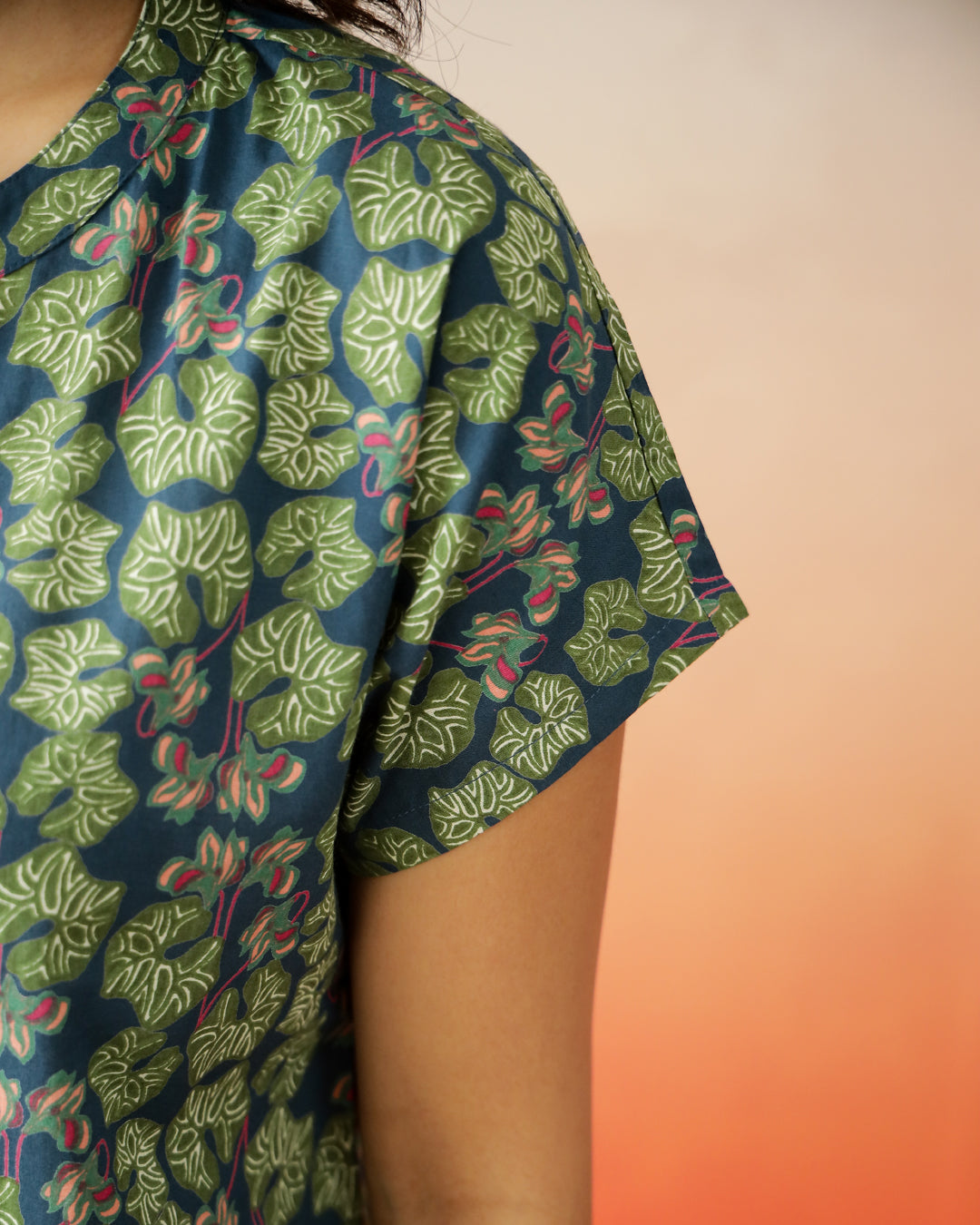 Green Flower Printed Cotton Top