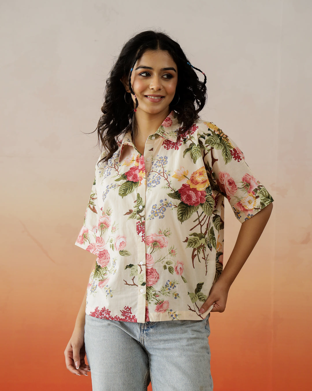 Flower Printed Cotton Top for Women - SanskrutiHomes 