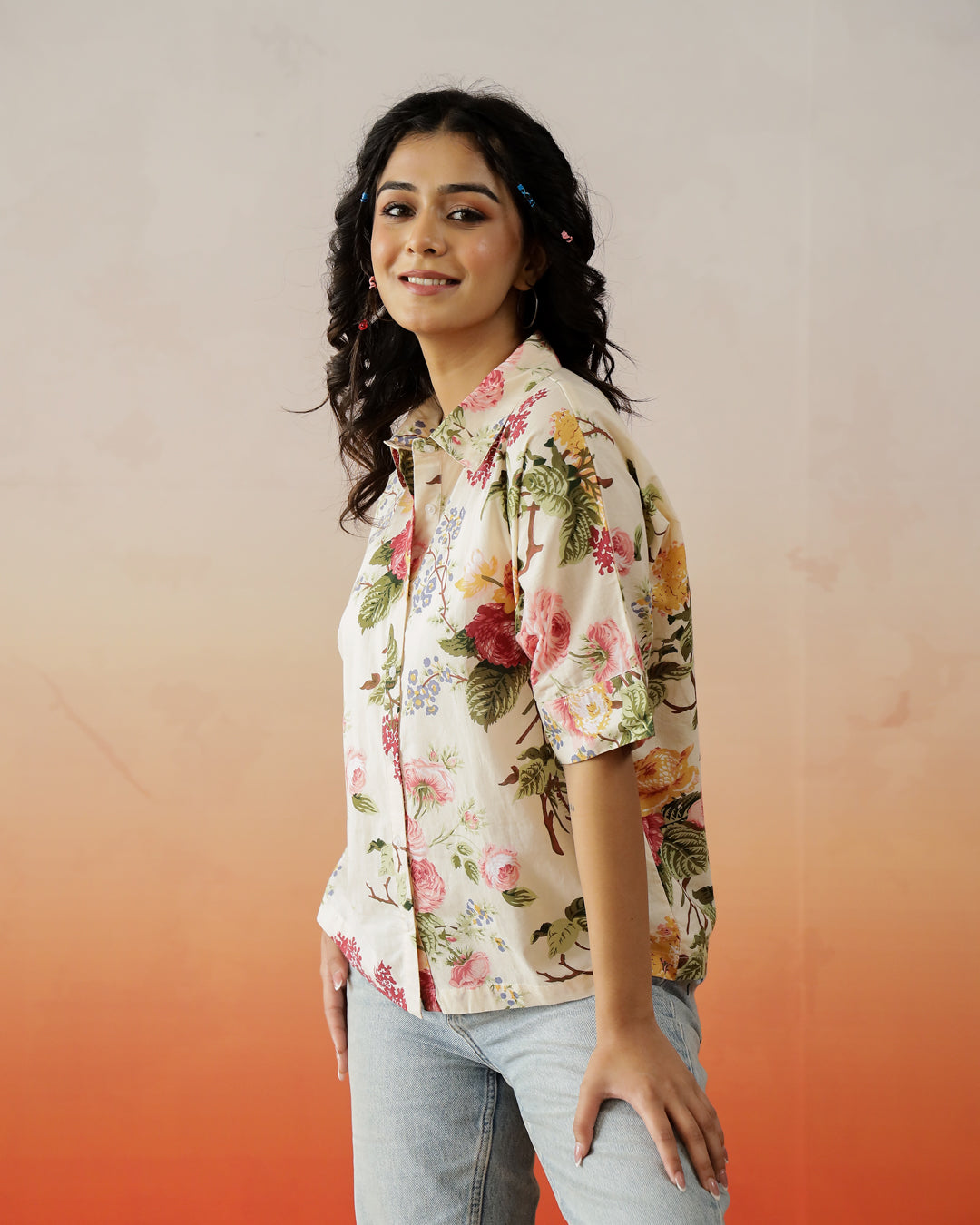 Flower Printed Cotton Top for Women - SanskrutiHomes 
