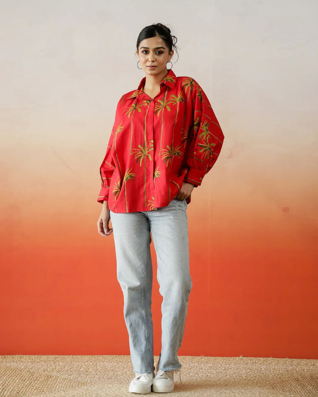 Red Flower Printed Top for Women - SanskrutiHomes 