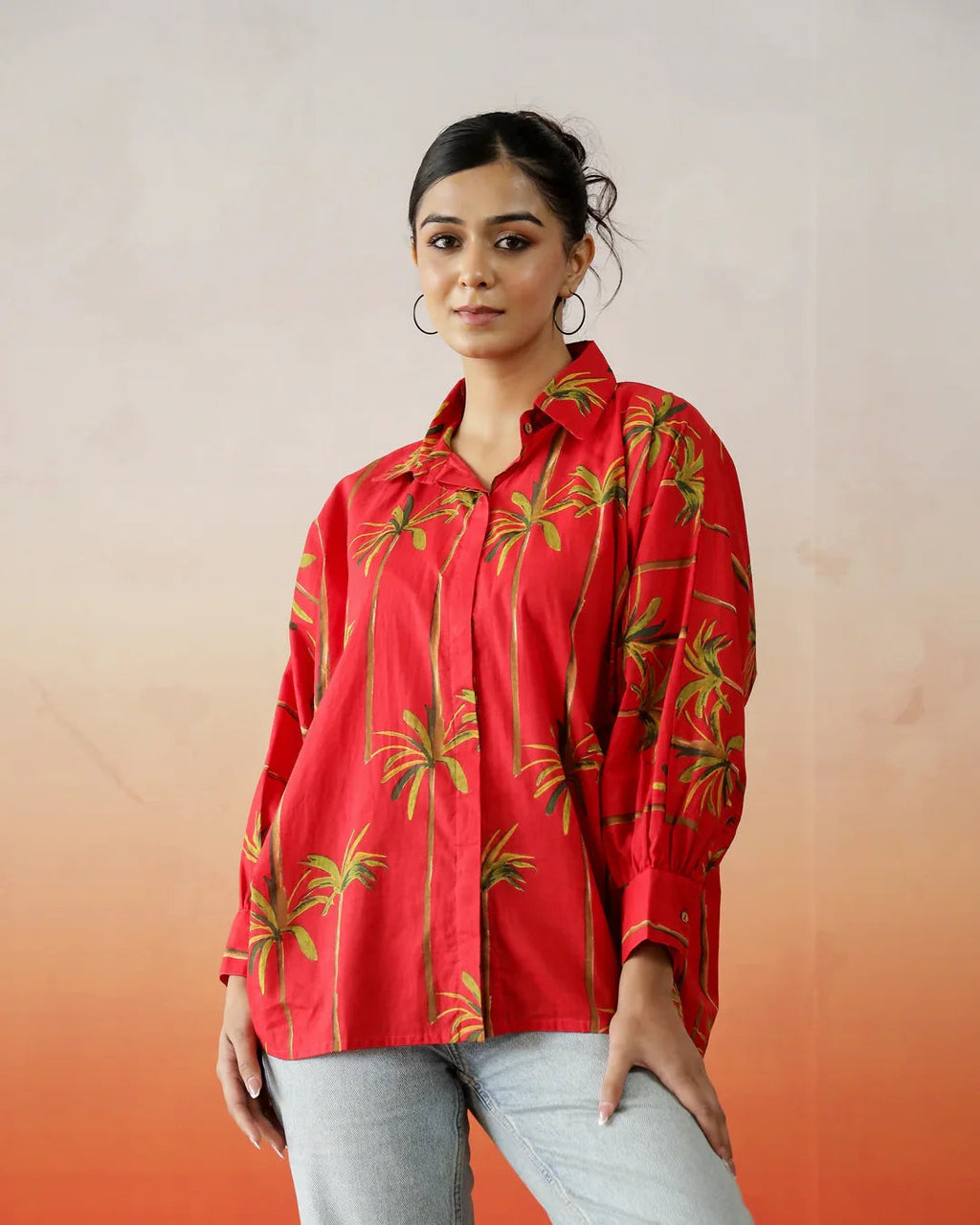 Red Flower Printed Top for Women - SanskrutiHomes 