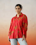 Red Flower Printed Top for Women - SanskrutiHomes 