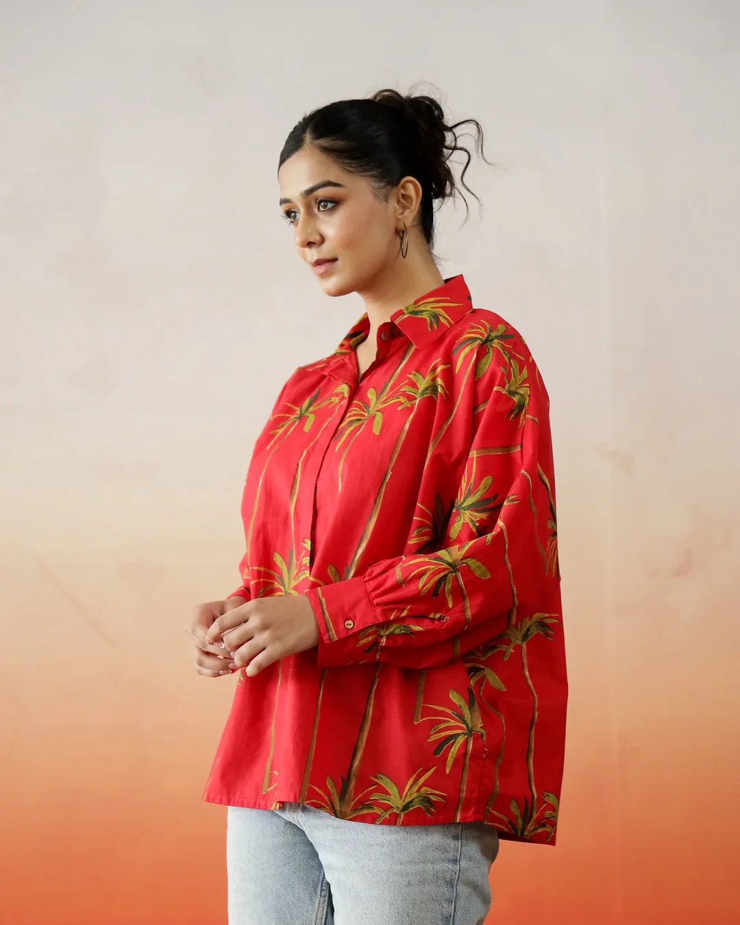 Red Flower Printed Top for Women - SanskrutiHomes 