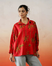 Red Flower Printed Top for Women - SanskrutiHomes 