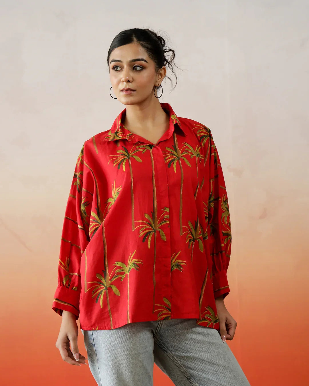 Red Flower Printed Top for Women - SanskrutiHomes 