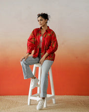 Red Flower Printed Top for Women - SanskrutiHomes 