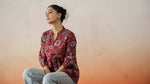Red Flower Printed V-Neck Top - SanskrutiHomes 