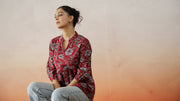 Red Flower Printed V-Neck Top - SanskrutiHomes 