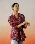 Red Flower Printed V-Neck Top - SanskrutiHomes 