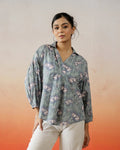 Printed Cotton Top With Shirt Collar - SanskrutiHomes 