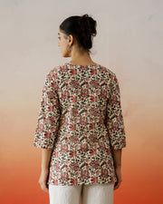 Brown Flower Printed Cotton Top