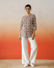 Brown Flower Printed Cotton Top