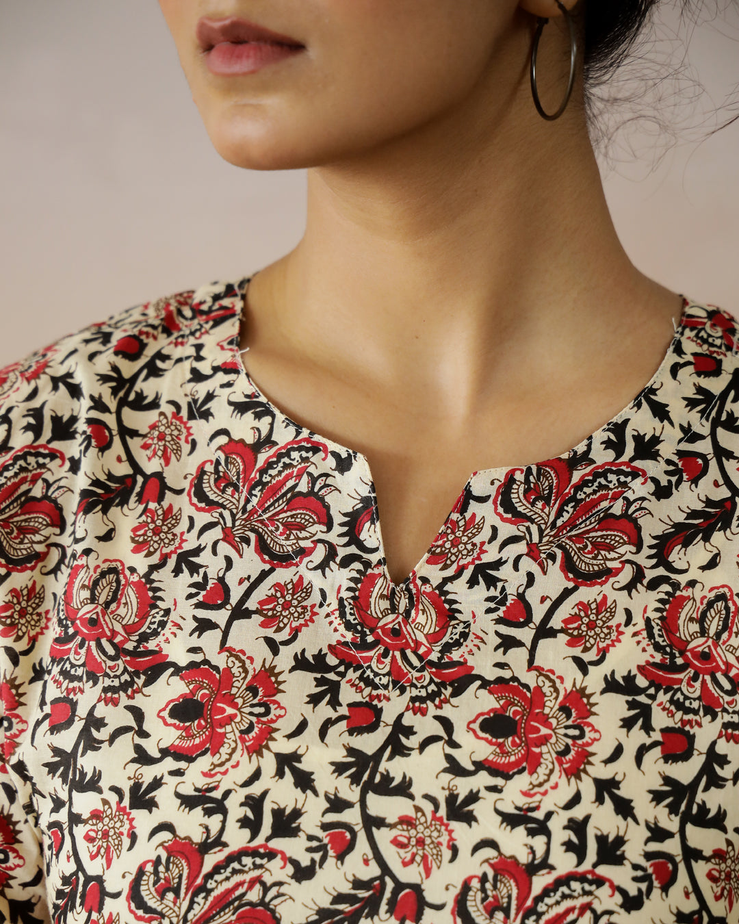 Brown Flower Printed Cotton Top - SanskrutiHomes 
