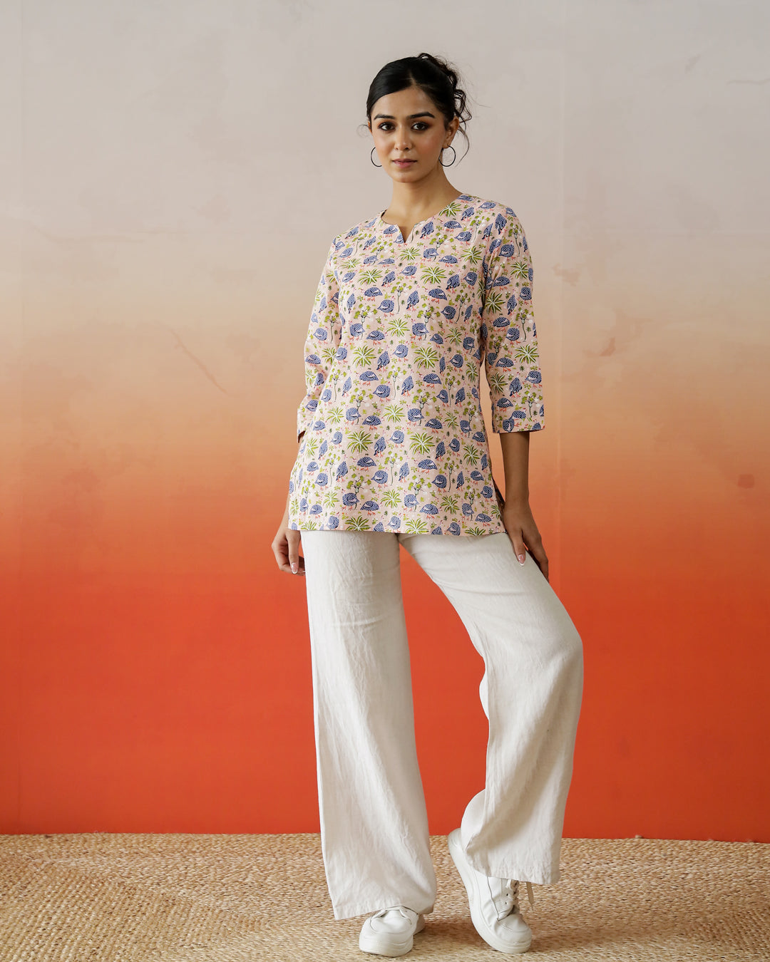 Floral Printed Cotton Top for Women - SanskrutiHomes 