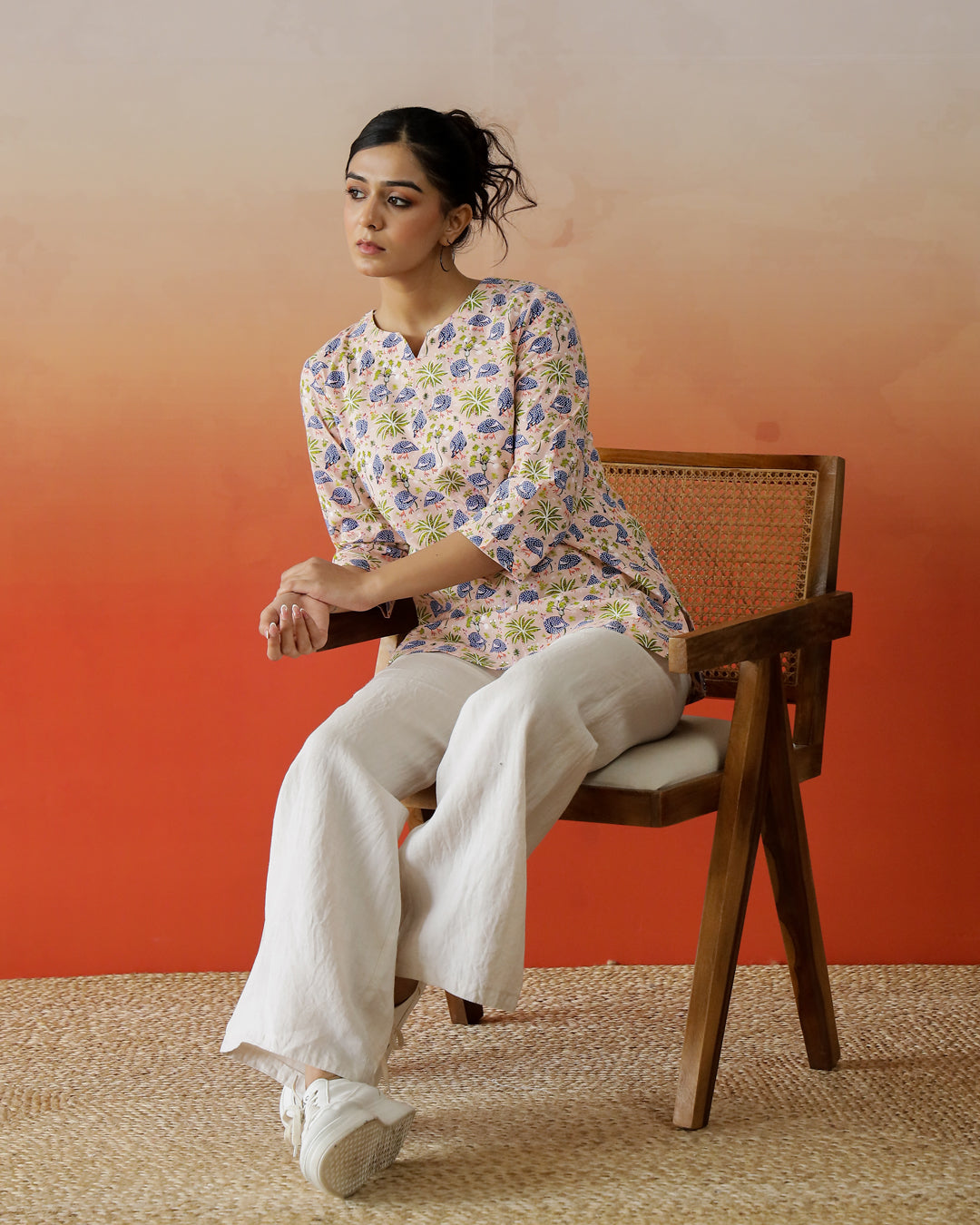 Floral Printed Cotton Top for Women - SanskrutiHomes 