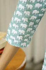Green Cotton Elephant Print Night Suit Set with Payjama - SanskrutiHomes 