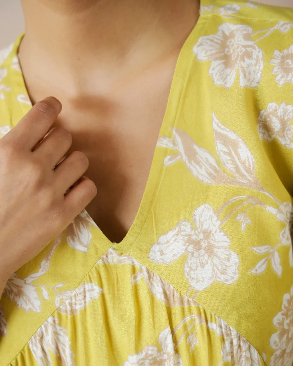 Yellow Flower Printed V-Neck Top - SanskrutiHomes 