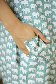 Green Cotton Elephant Print Night Suit Set with Payjama - SanskrutiHomes 