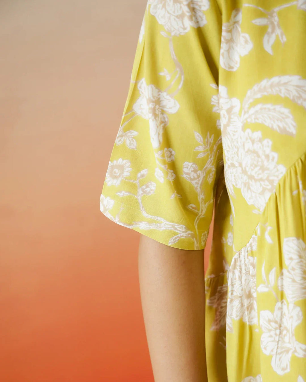 Yellow Flower Printed V-Neck Top - SanskrutiHomes 