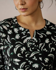 Black Floral Printed Round Neck Cotton Top for Women - SanskrutiHomes 