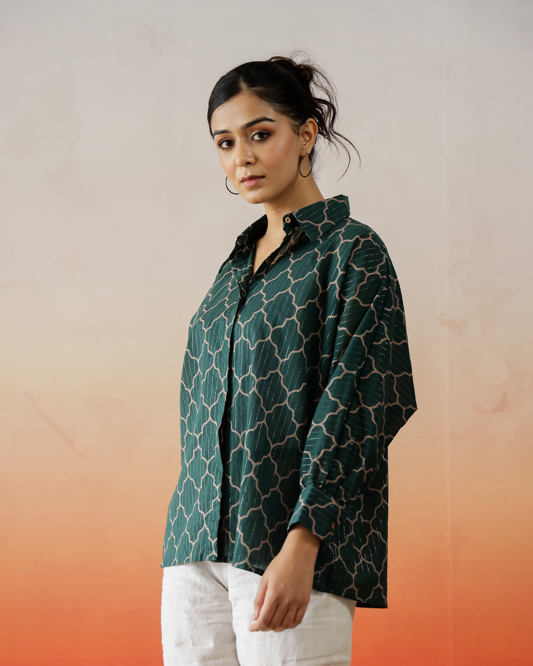 Green Solid Print Cotton Top for Women - SanskrutiHomes 