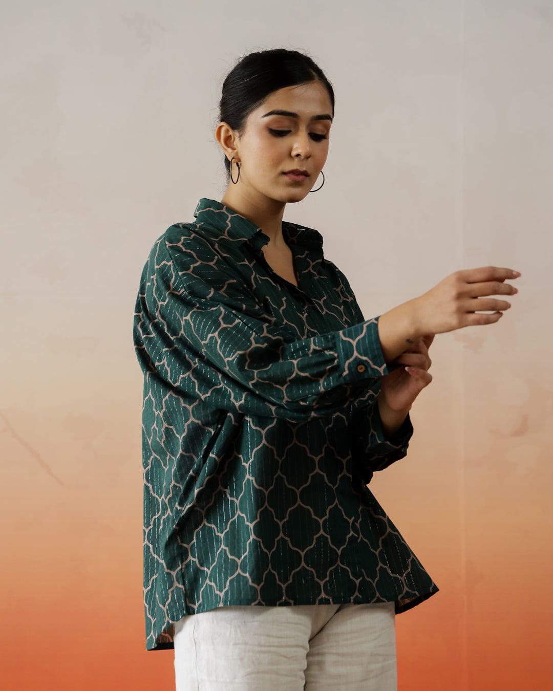 Green Solid Print Cotton Top for Women - SanskrutiHomes 