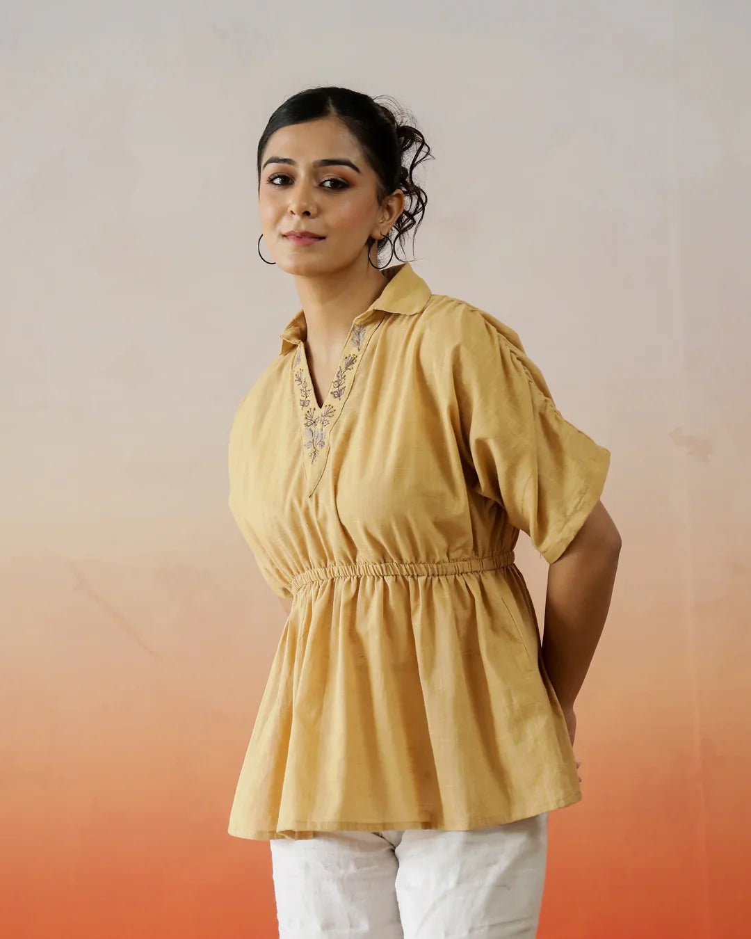 Solid Cotton Embroidered Top - SanskrutiHomes 