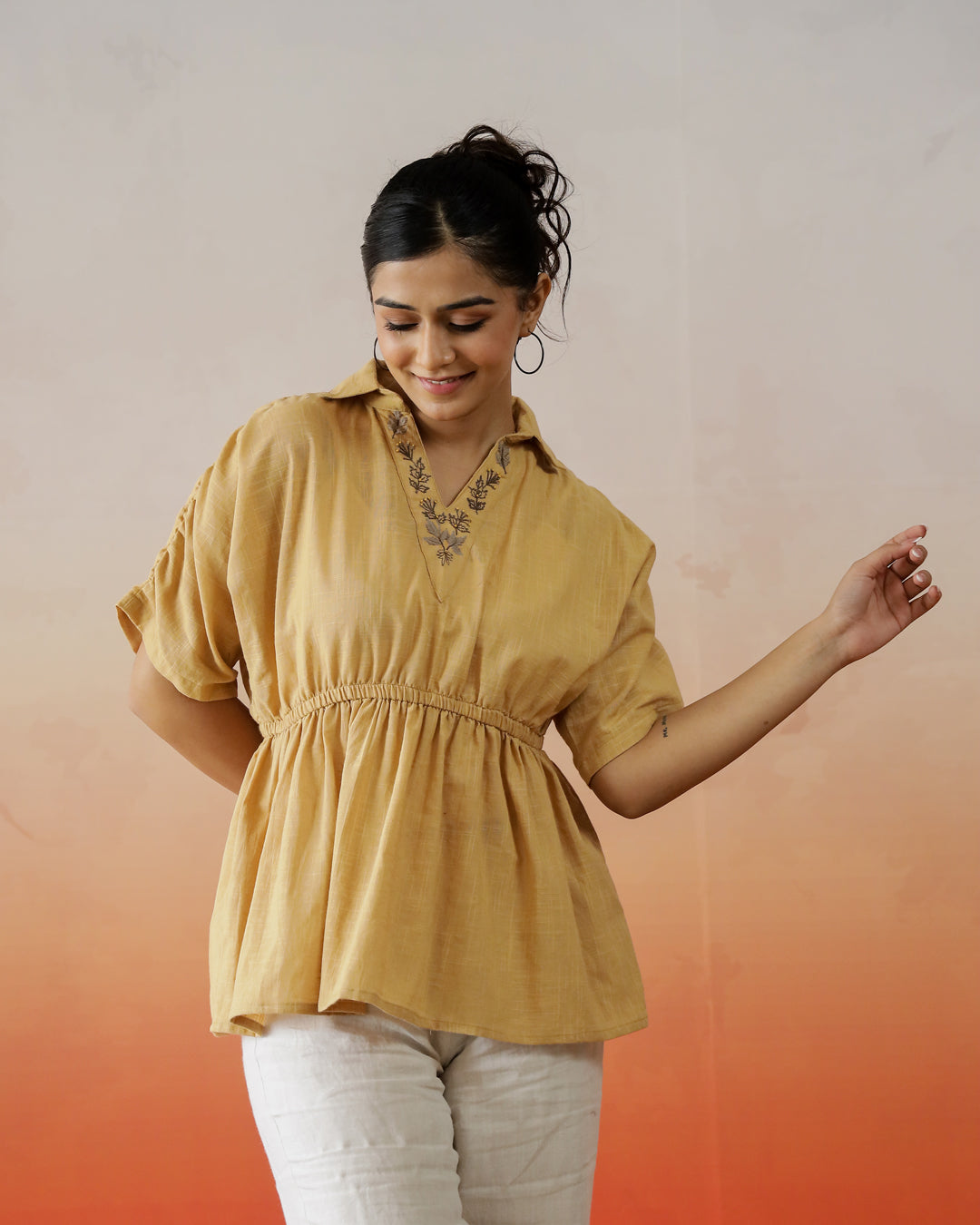 Solid Cotton Embroidered Top - SanskrutiHomes 