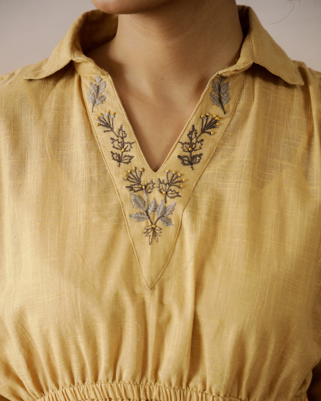 Solid Cotton Embroidered Top - SanskrutiHomes 