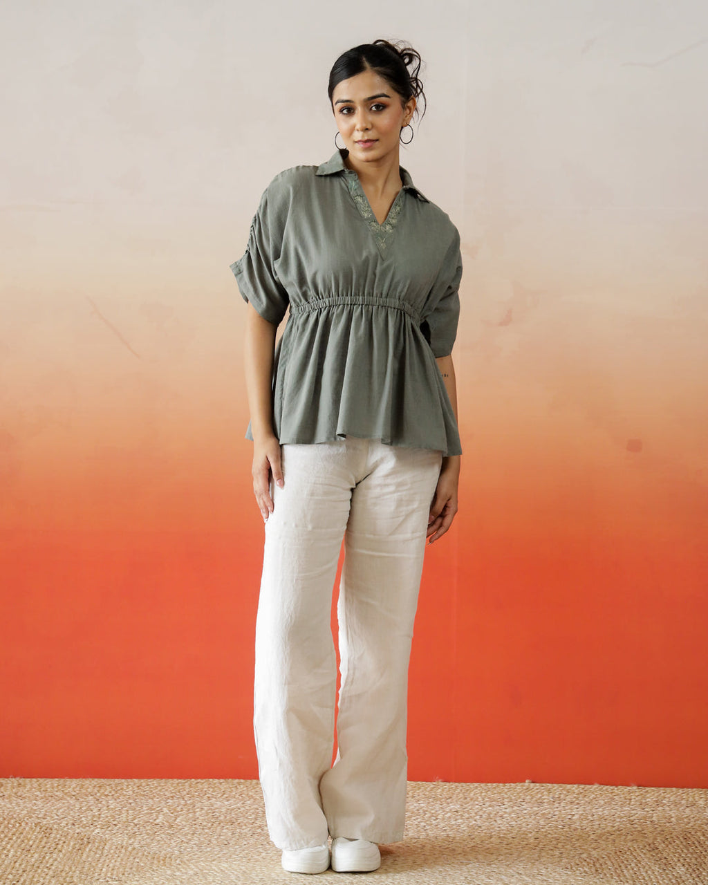 Solid Print Cotton Embroidered Top - SanskrutiHomes 