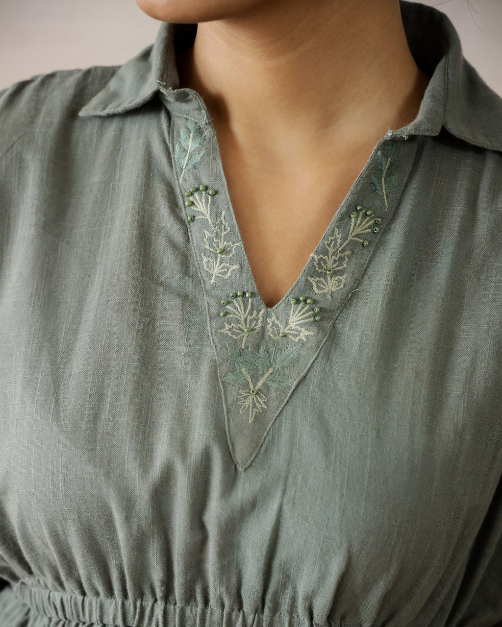 Solid Print Cotton Embroidered Top - SanskrutiHomes 