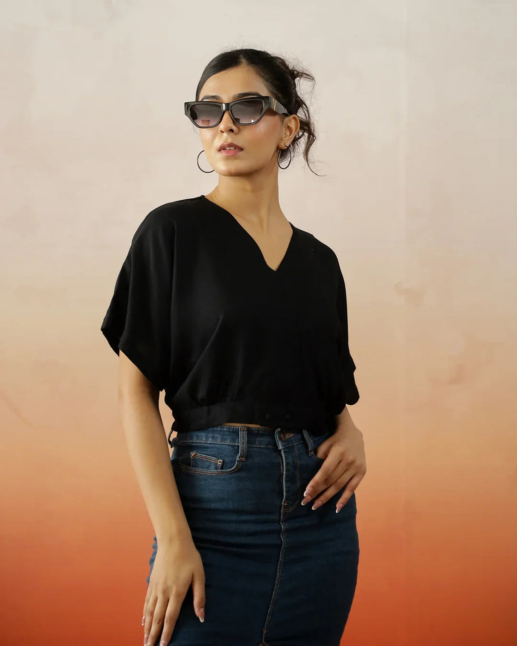 Black Crop Top for Women - SanskrutiHomes 