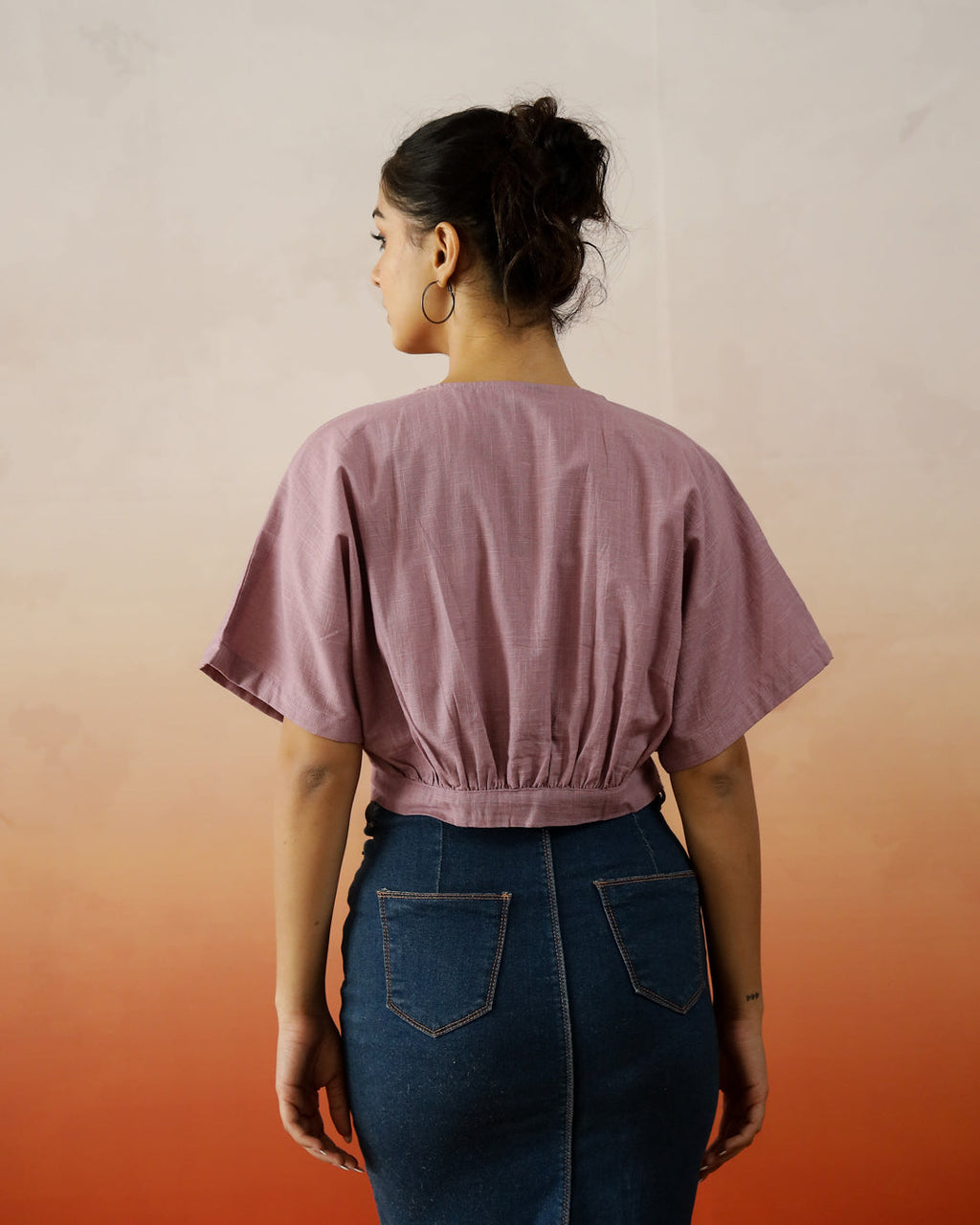 Lavender Color V-Neck Crop Top - SanskrutiHomes 