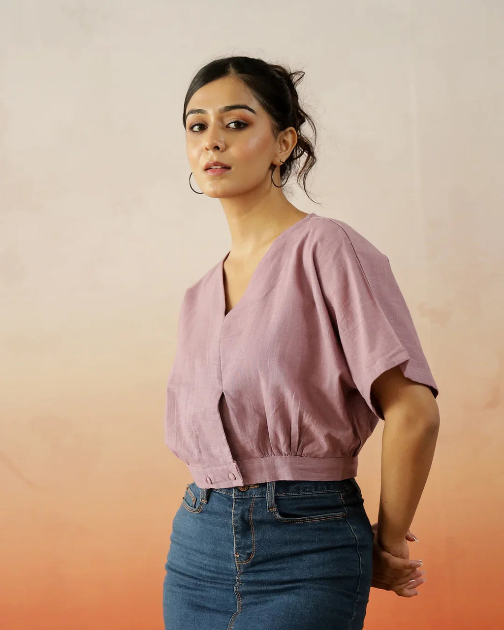 Lavender Color V-Neck Crop Top - SanskrutiHomes 