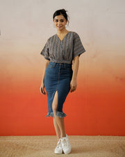 Black Cotton Printed Crop Top - SanskrutiHomes 