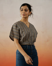 Black Cotton Printed Crop Top