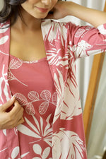 Wine Cotton Printed 3 PEICE Night Suit Set with Pyjama - SanskrutiHomes 