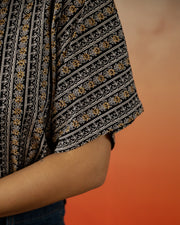 Black Cotton Printed Crop Top