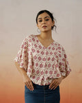 Cream Printed V-Neck Top for Women - SanskrutiHomes 