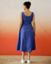 Blue Solid Print Cotton Dress for Women - SanskrutiHomes 