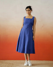 Blue Solid Print Cotton Dress for Women - SanskrutiHomes 