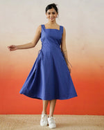 Blue Solid Print Cotton Dress for Women - SanskrutiHomes 