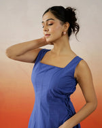 Blue Solid Print Cotton Dress for Women - SanskrutiHomes 