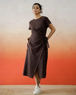 Brown Solid Print Cotton Dress for Women - SanskrutiHomes 