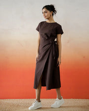 Brown Solid Print Cotton Dress for Women - SanskrutiHomes 