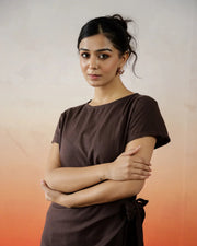 Brown Solid Print Cotton Dress for Women - SanskrutiHomes 