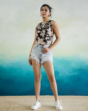 Black Floral Printed Sleeveless Top