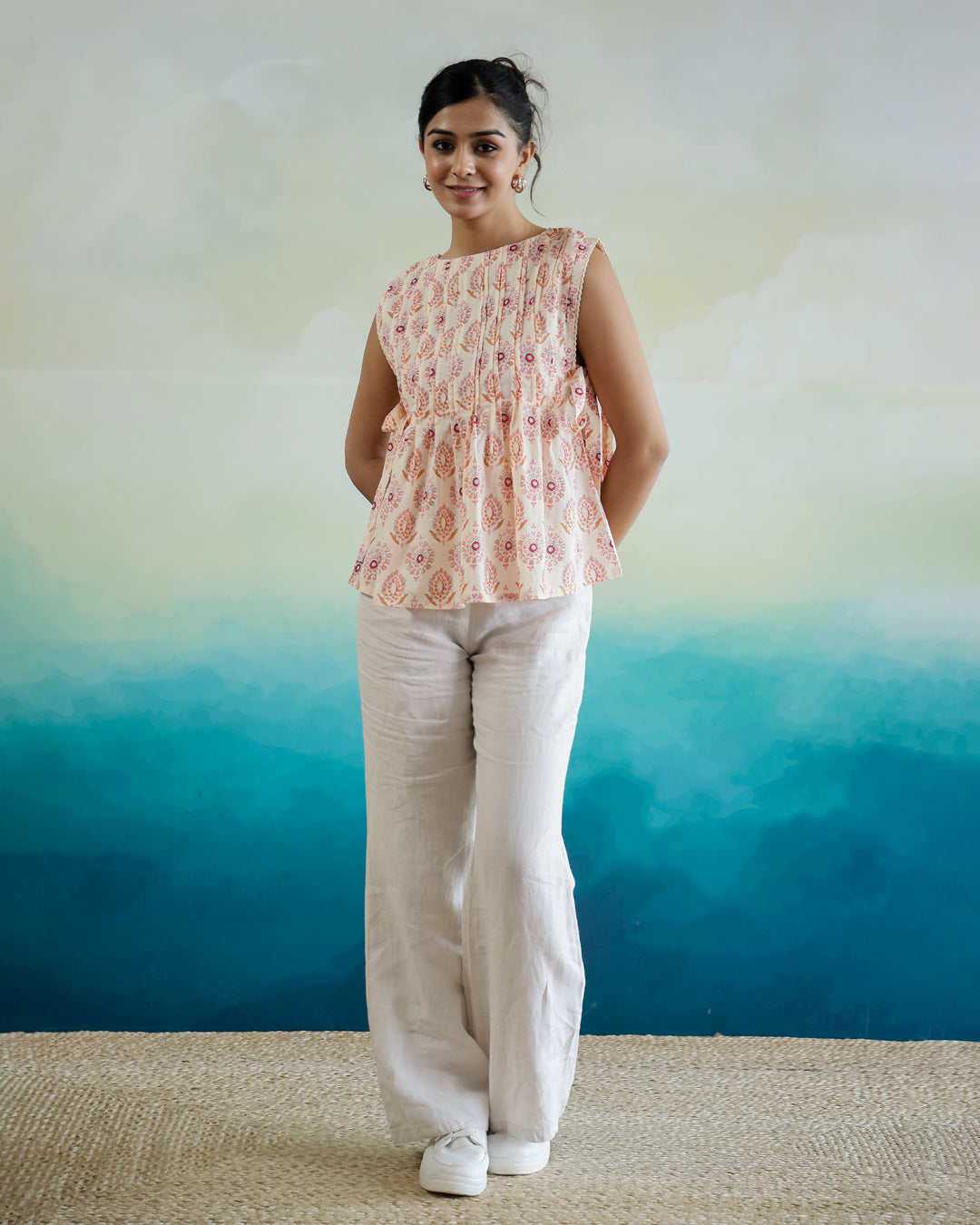 Sleeveless Printed Cotton Top For Women