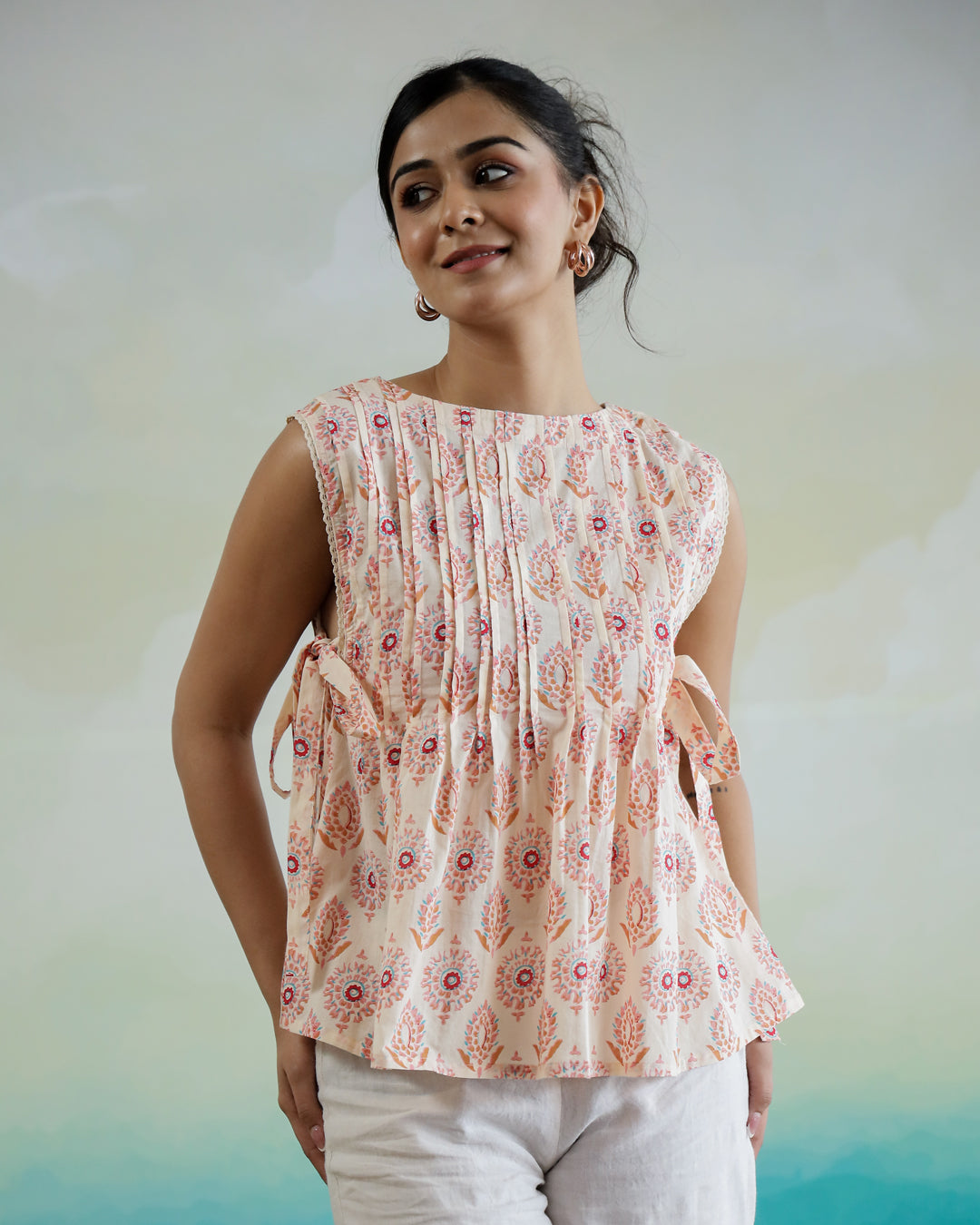 Sleeveless Printed Cotton Top For Women