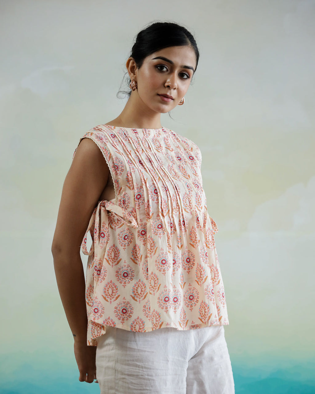 Sleeveless Printed Cotton Top For Women